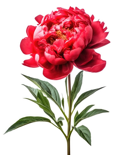 Red peony flower on white background