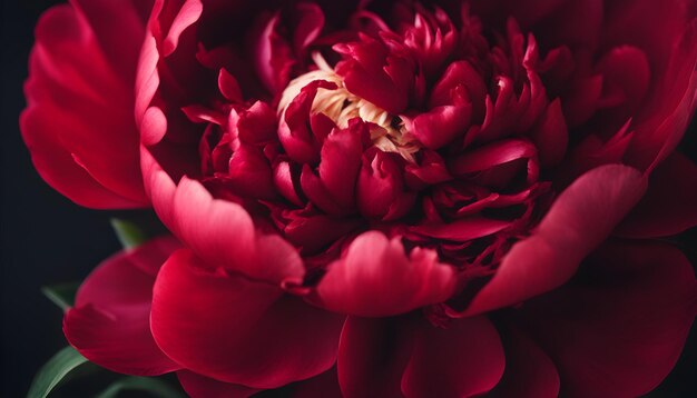 Red peony flowercloseup with selective focus and dark blurred background