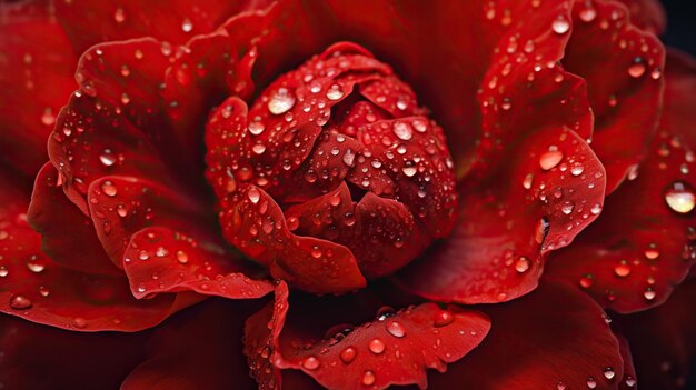 Red Peony flowers with drops background Closeup of blossom with glistening droplets Generative AI