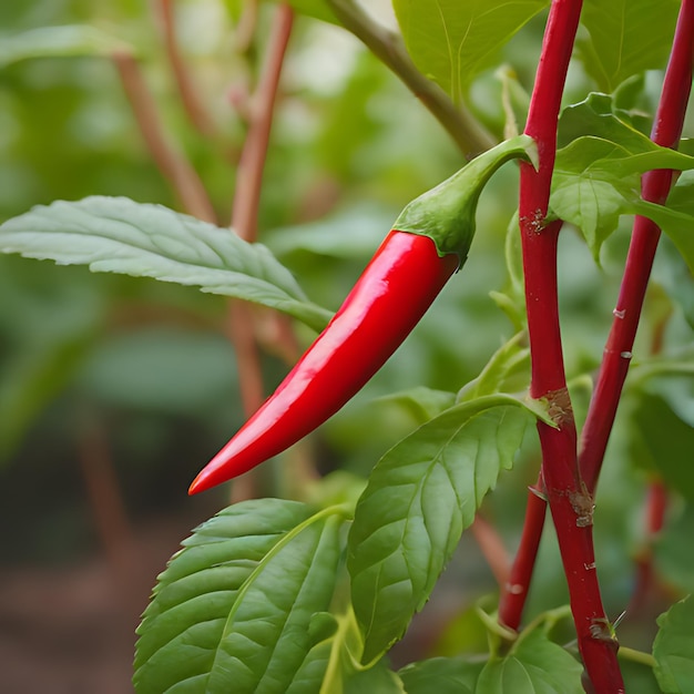 Photo a red pepper is growing on a plant with other plants