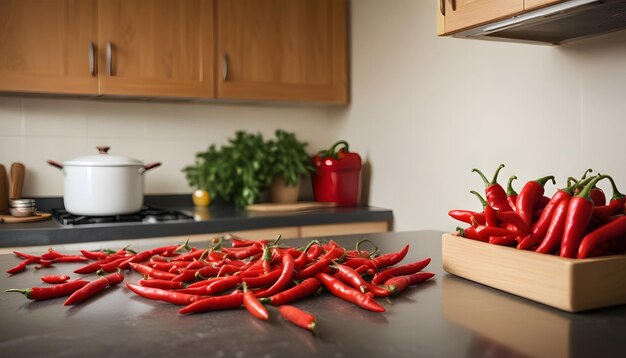 Photo red pepper on kitchen table top