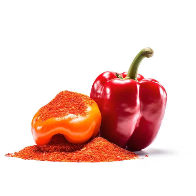 A red pepper and paprika isolated on white background