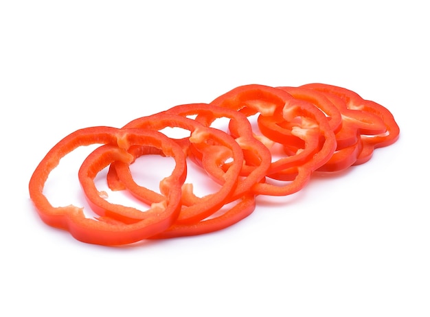 Red pepper slices on white