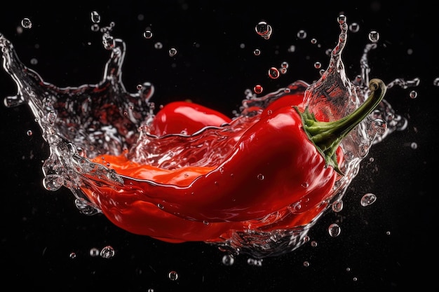 A red pepper splashing in water with the word bell pepper on it