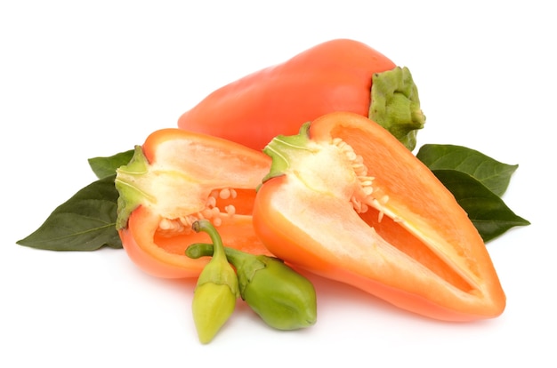 Red pepper on white surface isolated