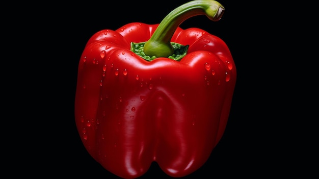 A red pepper with a green stem on a black background