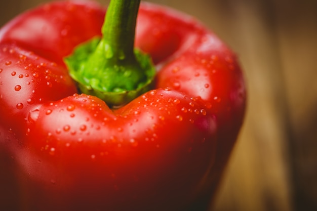 Red pepper with water drops