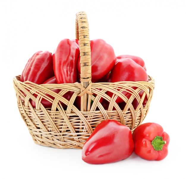 Red peppers in basket.