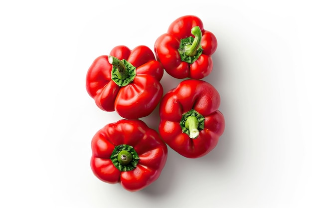 Red peppers isolated on white background Top view