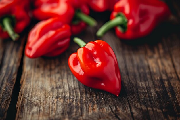 Photo red peppers on a wooden table