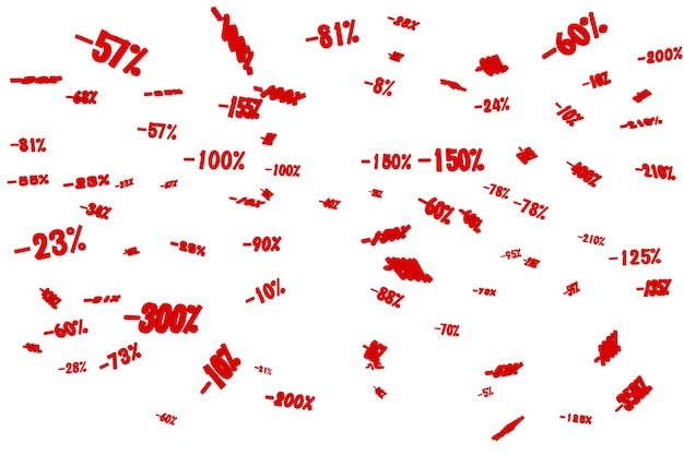 생산성 및 가치 d 렌더링의 빨간색 백분율 및 숫자 개념