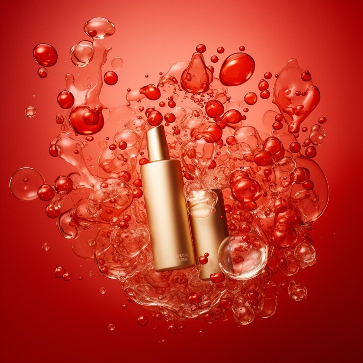 A red perfume bottle photography