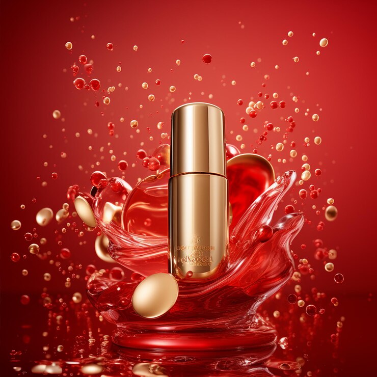 A red perfume bottle photography