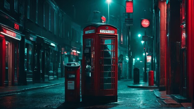 Photo red phone booth on street side