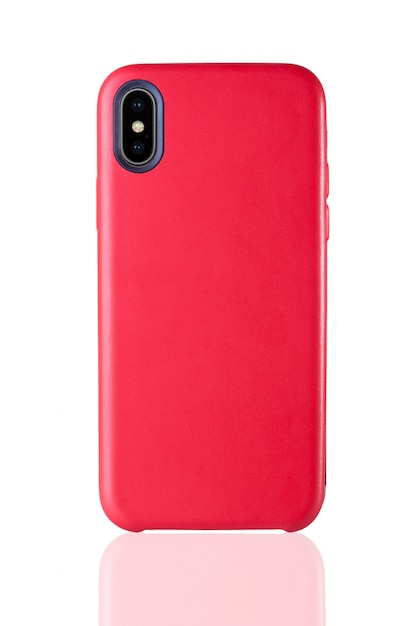 Red phone leather case on white 