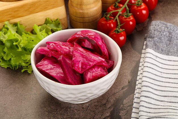 Red pickled cabbage with beetroot