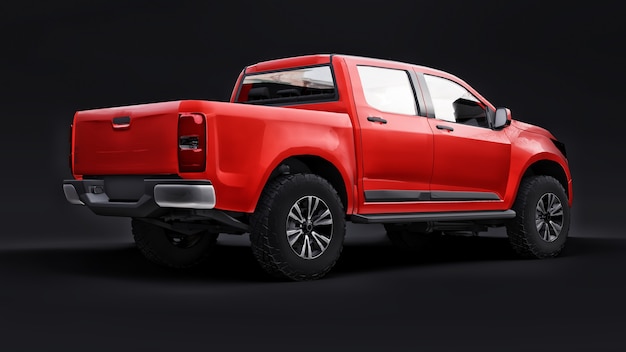 Photo red pickup car on a black background. 3d rendering.