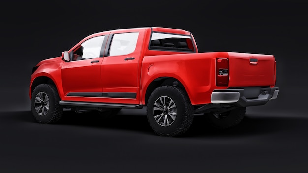 Photo red pickup car on a black background 3d rendering