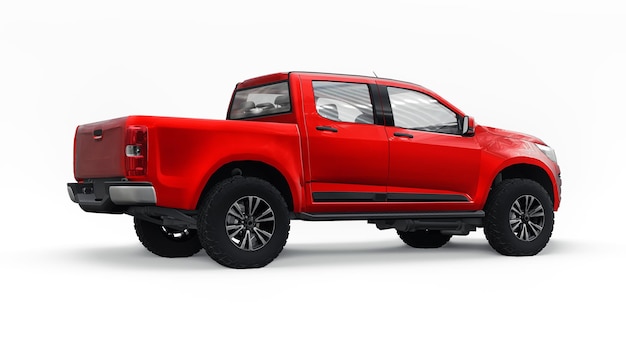 Red pickup car on a white background 3d rendering