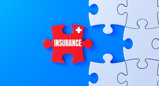 A red piece of insurance sits next to a puzzle that says insurance