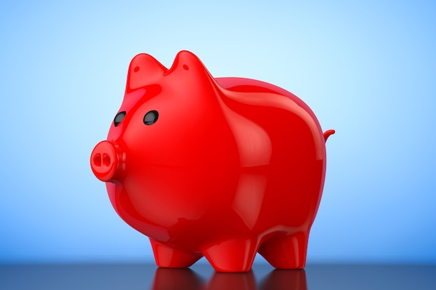 Red Piggy bank stijl spaarpot op een blauwe achtergrond. 3D-rendering