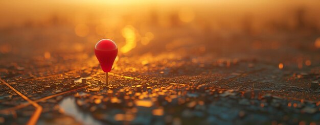 Red Pin on City Map with Sun Background 3D Render of Navigation Point in Urban Environment