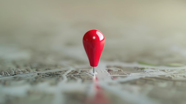 Foto un perno rosso posto in cima a una mappa adatta ai concetti di navigazione