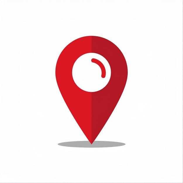a red pin with a clock on it