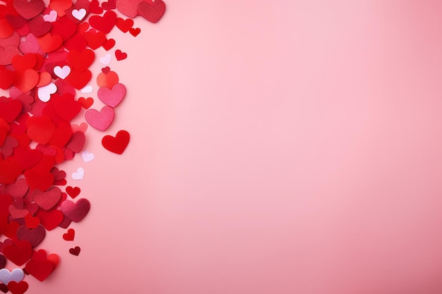 Red and pink background with hearts for various celebrations with copy space