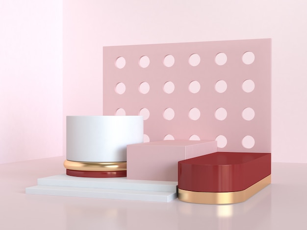 red pink geometric abstract scene 3d rendering