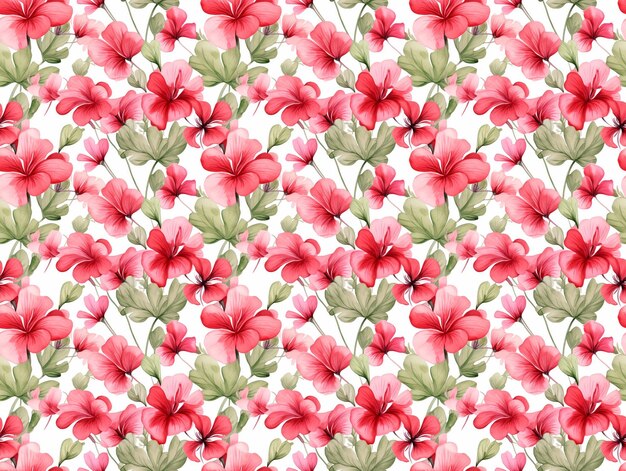 Red pink geranium watercolor seamless pattern