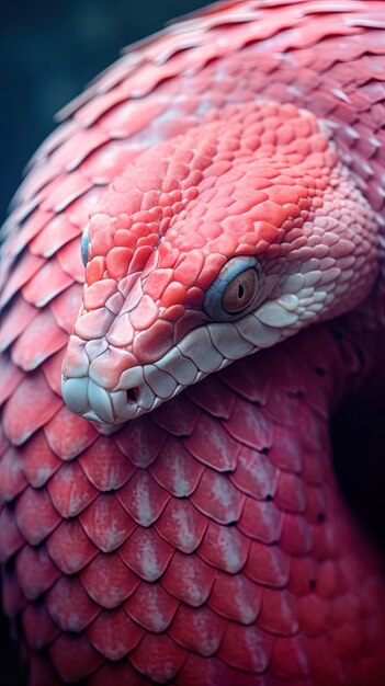 a red and pink head of a red and white snake