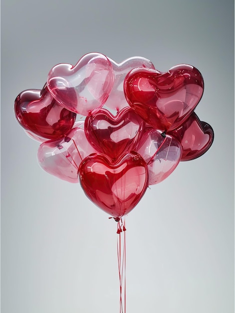 Red and pink heart balloons isolated on gray background Valentines day concept