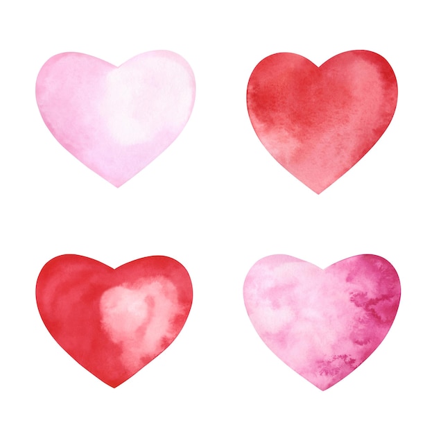 red pink heart on a white background watercolor illustration for valentine holiday decoration