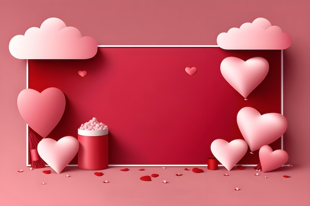 Red and pink hearts love background with mockup empty frame