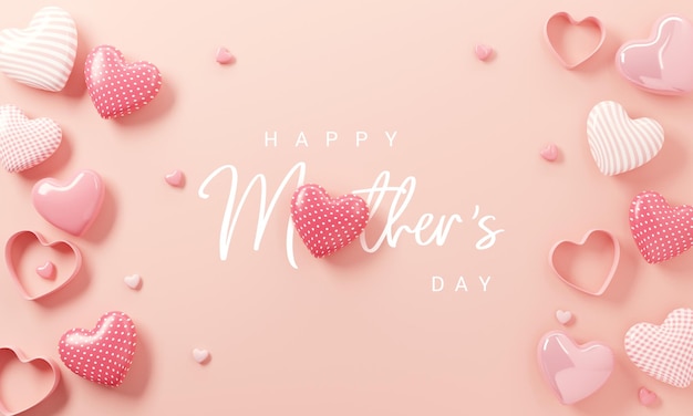 Photo red and pink hearts symbol with happy mother's day