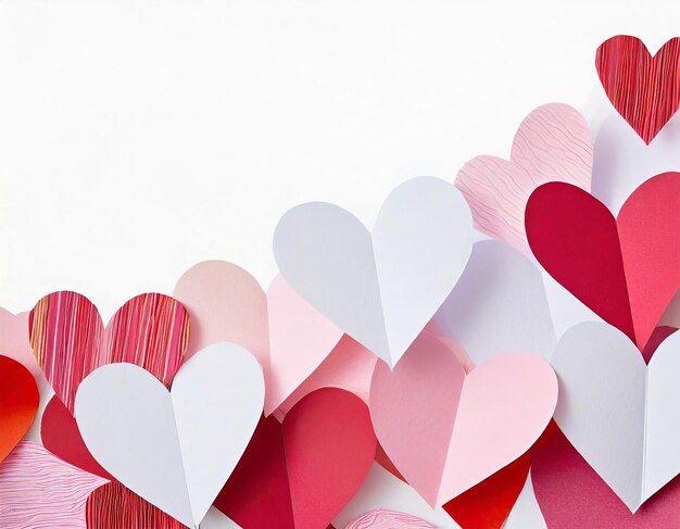 Red and pink paper hearts as ai generated background