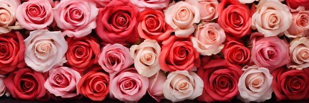 Photo red and pink roses background banner for valentine's day