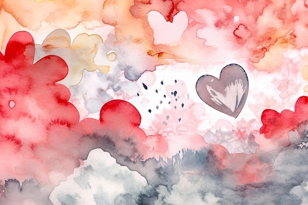 A red and pink watercolor painting of a heart with the words love on it.