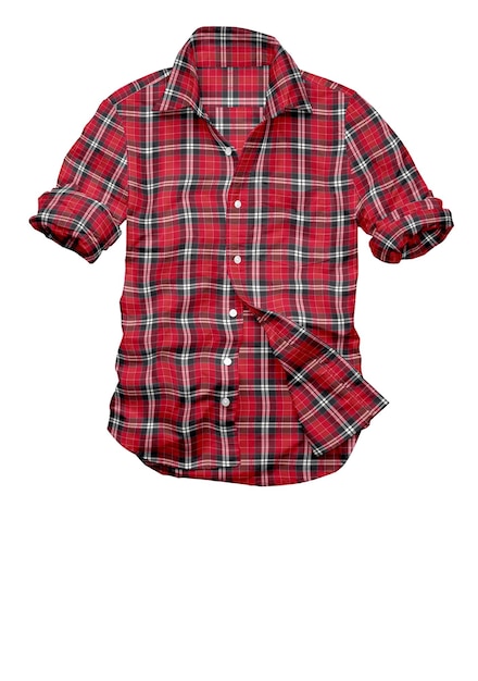 A red plaid shirt with a white background