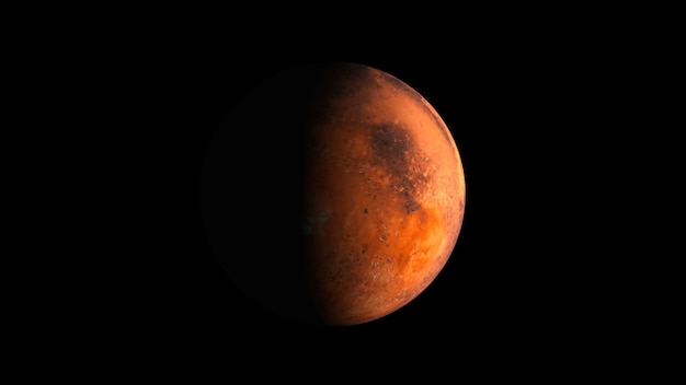 Red planet Mars in the darkness of cosmos part of solar system 3d space render computer generated