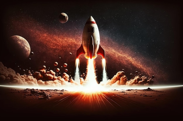 To the red planet Mars via rocket Shuttle spaceship successfully takes off