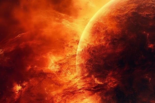 A red planet with the sun in the background