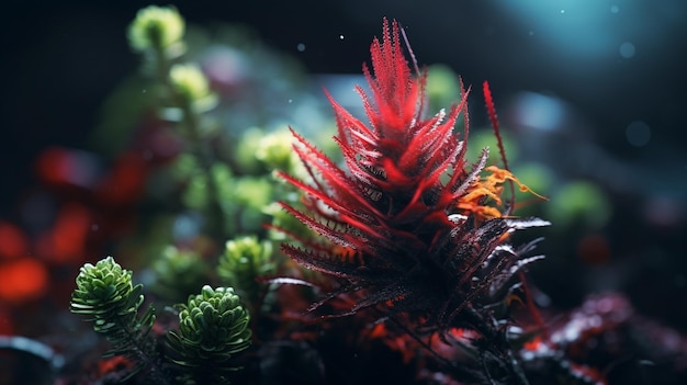 赤い羽毛の尾を持つ赤い植物