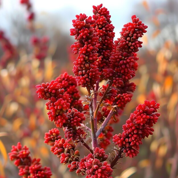 Foto una pianta rossa con fiori rossi sullo sfondo