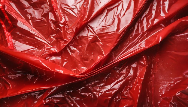 Red plastic bag texture background Glossy polyethylene