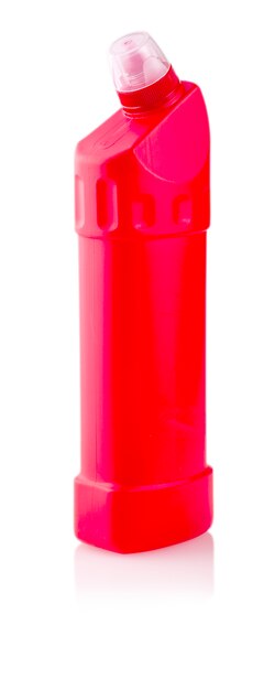 Red plastic bottle with liquid laundry