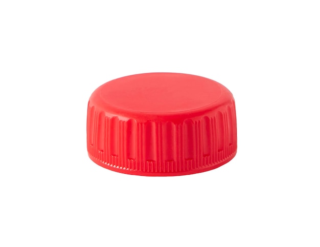 Photo red plastic caps insulated on a white background