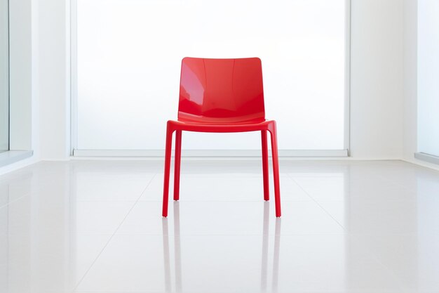 Photo red plastic chair on white floor