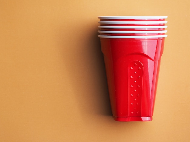 Photo red plastic cups